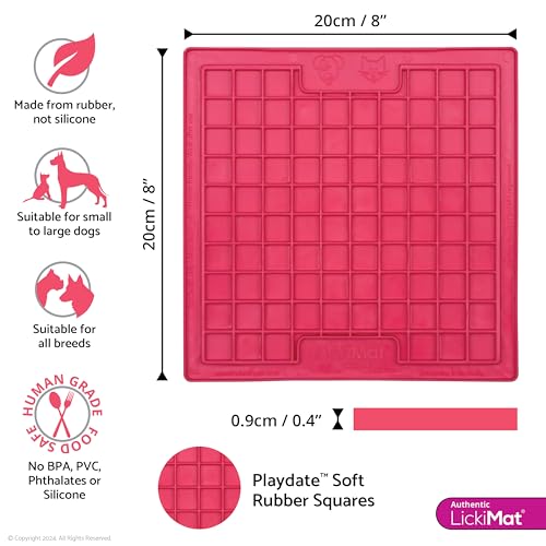 Classic Playdate Slow Feeder for Dogs Lick Mat Boredom Anxiety Reducer Perfect for Food Treats Yogurt Liquid Food Peanut Butter Fun Alternative to a Slow Feed Dog Bowl (Pink)