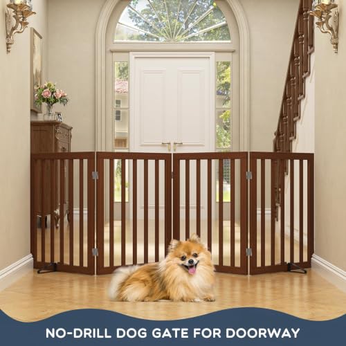 Freestanding Dog Gate Indoor (Walnut / 75”Wx24”H, 4 Panles)
