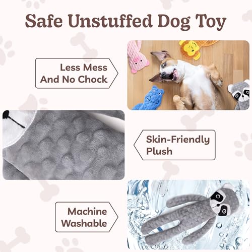 No Stuffing Dog Toys 5 Pack (For Medium and Large Breed / 1 Pack - Raccoon)