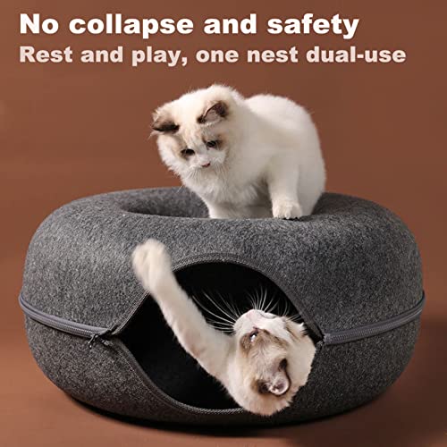 Large Cat Tunnel Bed for Indoor Cats with 3 Toys (L(24x24x11) / Dark Grey)