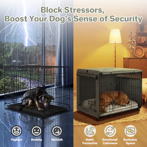 Dog Crate Cover (Grey (with left window) / 48 Inch)