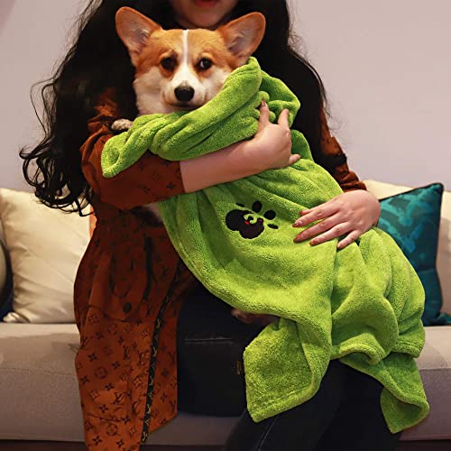 Extra Large Dog Towels for Drying Dogs 3 Pack (Green and Brown and Grey / XL-55" * 36")
