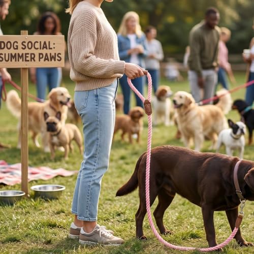 Dog Leash Braided Cotton Rope w (Candy Pink / 48 Inch-1/2")