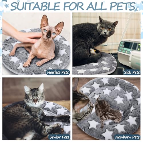 2 Pack Self Heating Cat Pad Self Heating Cat Bed Machine Washable Heat Pet Mat Reversible Body Thermal Warm Round Dog Bed Crate Blanket for Feral and Indoor Cats (16'' / Large Star)