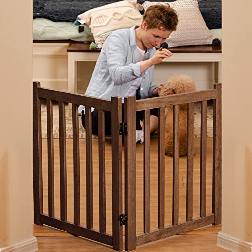 Wooden Free Standing Dog Gate 40" W x 24" H (Brown Oak / 40"W x 24"H)