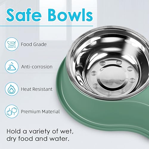 Stainless Steel Dog Bowls Double Non (Large-34oz / 6.Green)