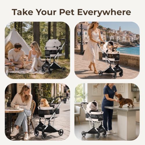 Beberoad Dog Stroller T4 PRO for Small Medium Dogs 4 Wheels (Beige & Net Wall)