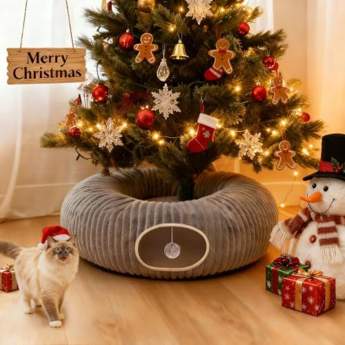 Cat Tunnel Bed for Indoor Cats (Grey / Medium)
