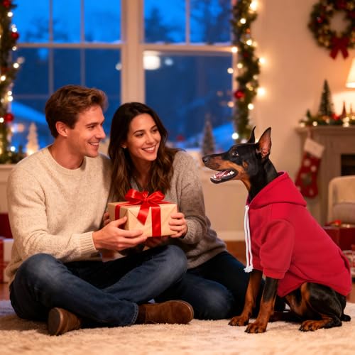 Dog Basic Hoodie Soft Dog Clothes Cold Weather Sweaters for Medium Large Dogs Cozy Fabric Warm Sweatshirt with Leash Hole for Boys (Red / S(Back: 12.6",Chest:18.11", 5-10 lbs))
