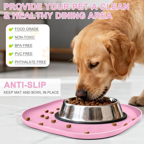 Waterproof Silicone Pet Food Mat with Raised Edge for Dog & Cat (Pink / 12"L x 12"W)