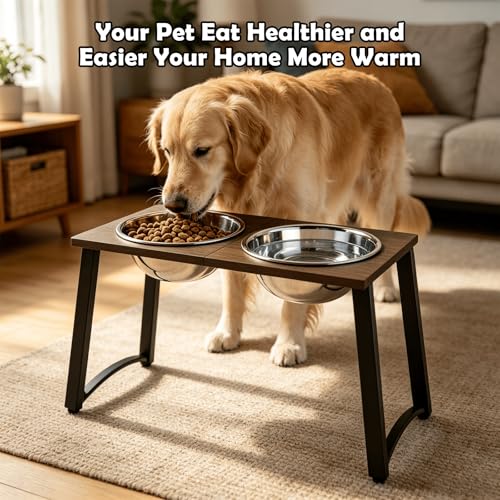 Elevated Dog Bowls for Large Dogs with Slow Feeder (Coffee- Slow Feeder & 101oz Bowls)