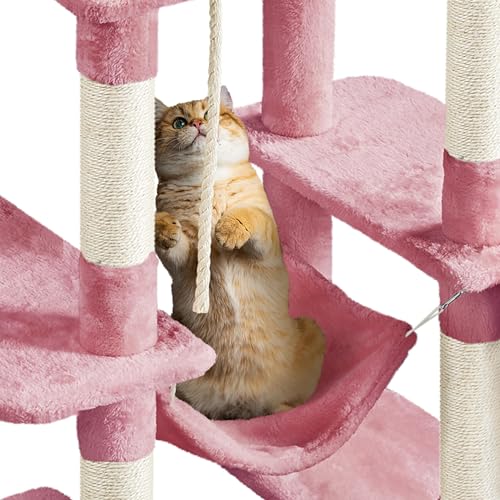 63in Sturdy Large Cat Tree for Indoor Heavy Cats (Pink / 63in)