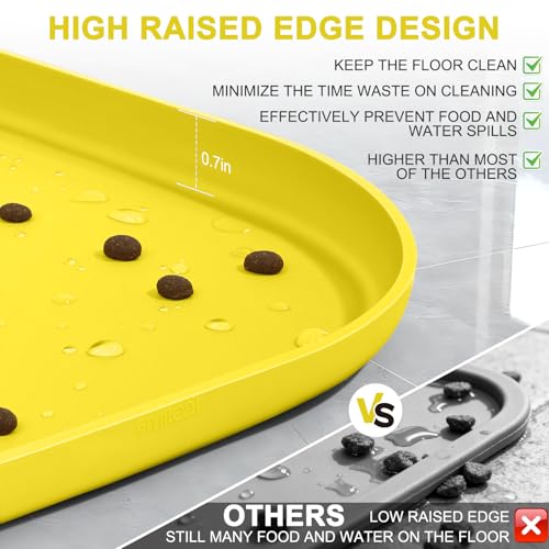 Waterproof Silicone Pet Food Mat with Raised Edge for Dog & Cat (Light Yellow / 19"L x 12"W)