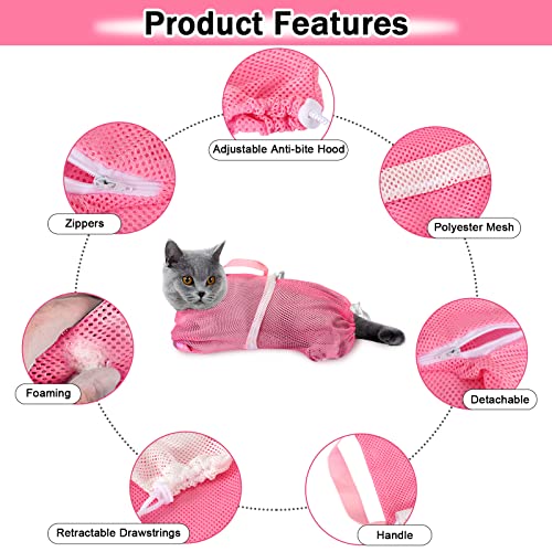 10PCS Cat Bathing Bag Adjustable Shower Washing Net Grooming Set (Pink+Grey)