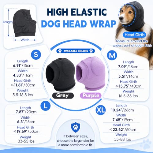 No Shake Dog Ear Wrap Quiet Ear Muffs for Hematoma (Grey / X-Large(Head Girth：16.7-23.6in))