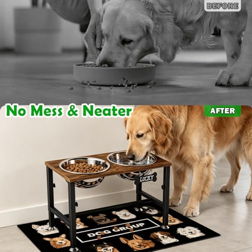 Elevated Dog Bowls with Mat for Large & Extra Large Dogs (Brown-3L)