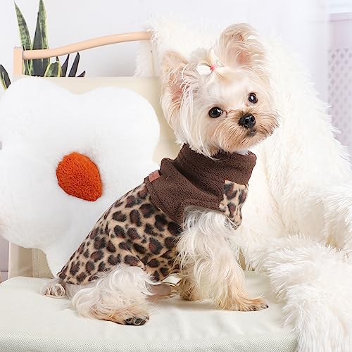 Leopard Dog Sweaters for Small Dogs Girl Boy Fleece Puppy Sweater Warm Soft Pet Holiday Clothes for Small Cats and Dogs Chihuahua Sweatshirt (Leopard / Small (Chest 15in ))