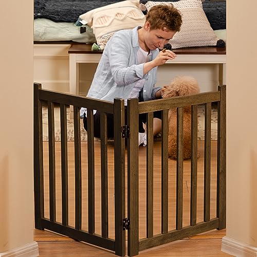 Wooden Free Standing Dog Gate 40" W x 24" H (Walnut / 40"W x 24"H)