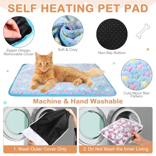 4 Pack Self Heating Cat Bed Cat Self Warming Pad with Removable Cover Extra Warm Thermal Pet Pad Washable Pet Crate Mat Anti Slip Kennel for Indoor Outdoor Pets (16 x 20 Inches)