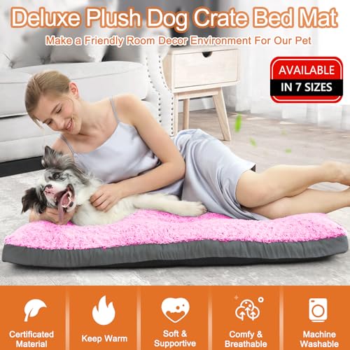 Washable Dog Beds for Crate (23.0"L x 17.0"W x 3.5"Th / Pink)