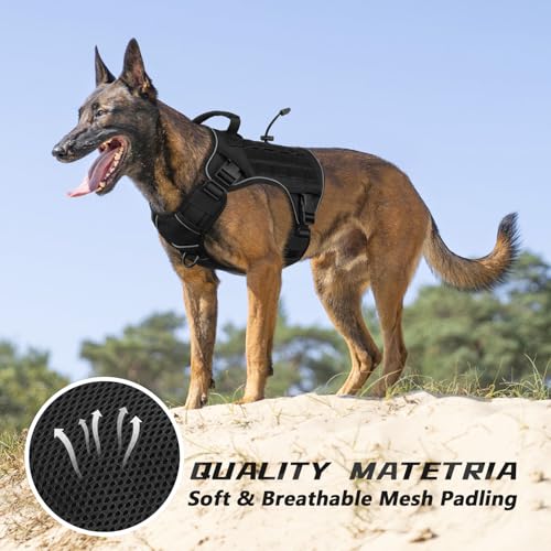 Black Tactical Dog Harness for Extra Large Dogs (Black / XX-Large: 110-160 lbs (Chest:36-43",Neck:26-37"))