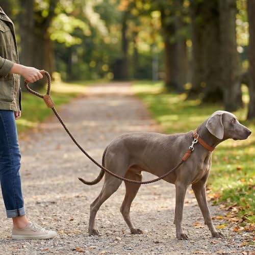 Dog Leash Braided Cotton Rope w (Dark Tan / 48 Inch-1/2")