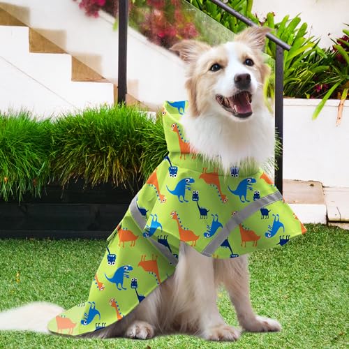 Large Dog Raincoat Adjustable (Medium (Pack of 1) / Green Dinosaur)