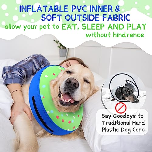 Inflatable Dog Cone Collar for Large Medium Small Dogs (Donut Green / M(Neck 9"-12.5"))