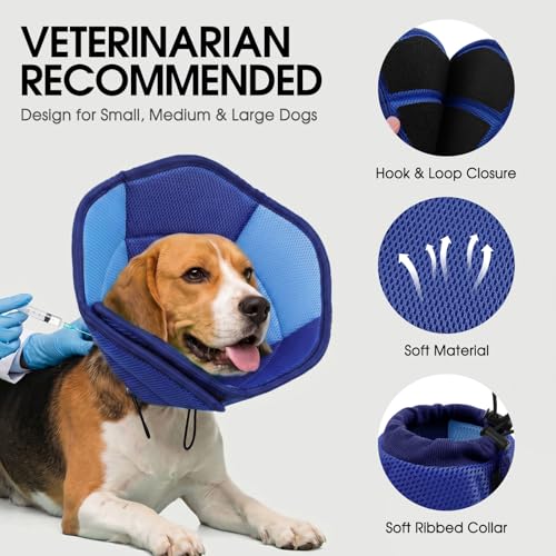 Dog Cones for Medium Dogs Soft Cone for Dogs to Stop Licking (Dark Blue / Medium)
