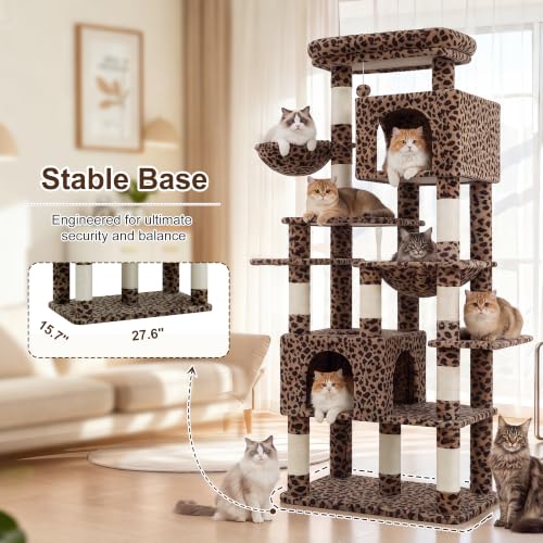 Cat Tree, 76-Inch Tall Heavy Duty Cat Tower for Big Cats HCT039BW (Leopard Print / 76.8 inch)
