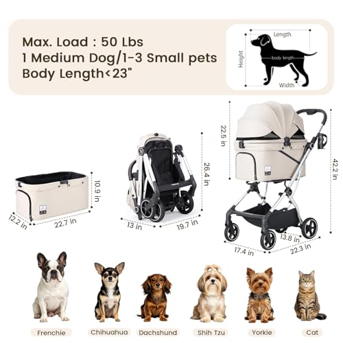 Beberoad Dog T4 Max Stroller for Small Medium Pets One (T4 Max Beige)