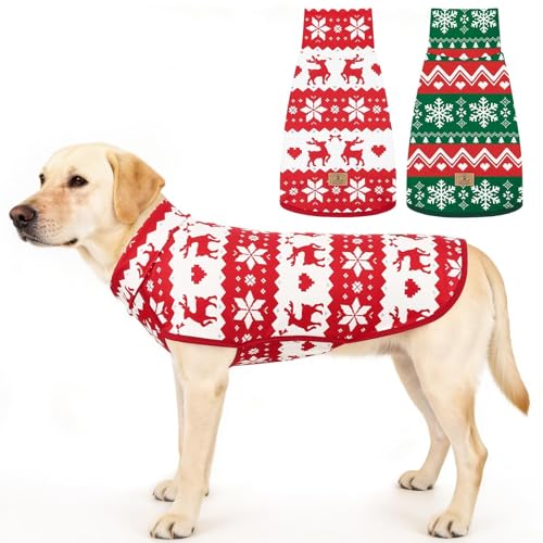 2 Pack Christmas Dog Fleece Sweater Dog Sweatshirt Turtleneck Jacket Warm Stretchy Pet Cold Weather Clothes for Medium Large Dogs (X-Small(Chest-18.9") / Christmas)
