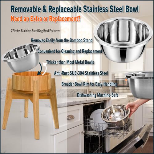 Dog Bowls Elevated for Large Dogs (Height: 15" Bowl: 9.5" / Bamboo-N15)