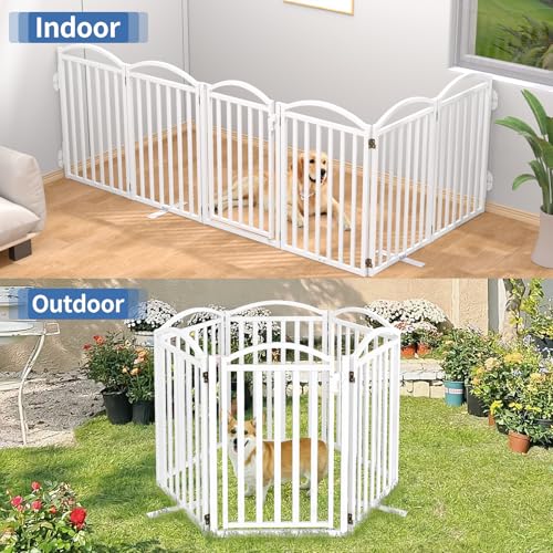 Metal Freestanding Dog Gates (Whtie / 120''W × 32''H)