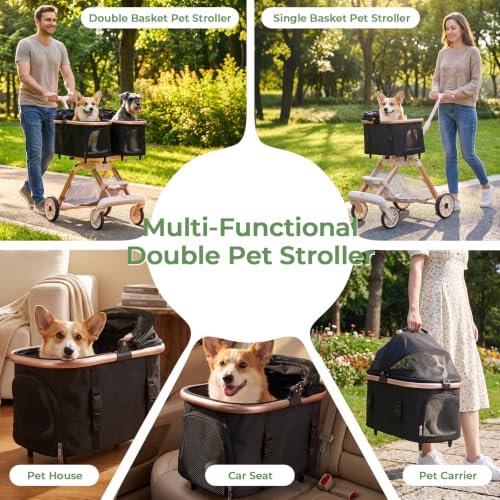 Double Pet Stroller with Detachable Carriers (Black)