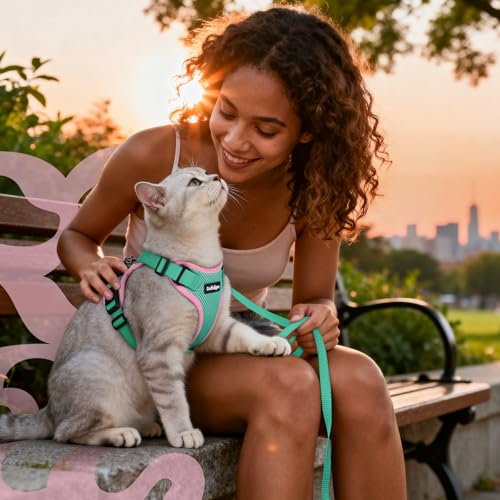 Cat Harness and Leash Set (Xxs / Green & Pink)