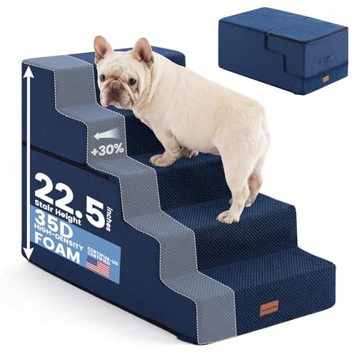 Dog Stairs for Small Dogs 22.8" H (Navy / 18"x29"x22.5"Extra Wide)