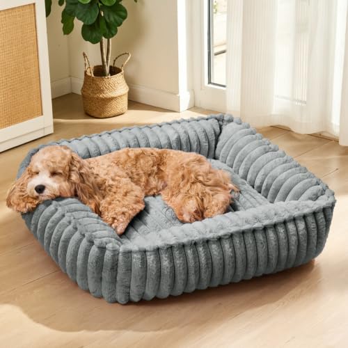 Medium Dog Bed Calming Cat Bed for Indoor Cats 24’’x20’’SageGrey (Sage Grey / 24"L x 20"W x 6"Th)
