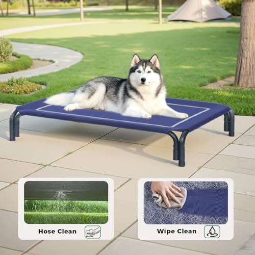 Elevated Dog Bed Raised Outdoor Dog Cot for Large Dogs (L-43.3"L×31.9"W×7.9"Th / Blue)