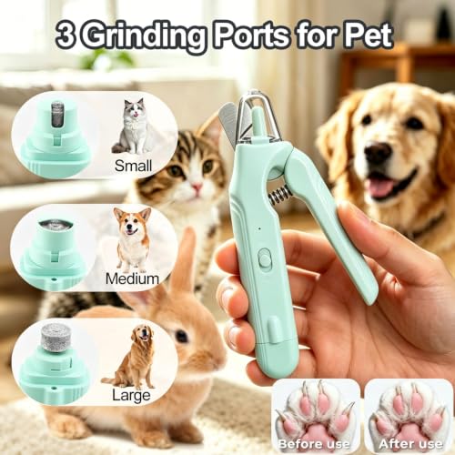 2-in-1 Dog Nail Grinder & Dog Nail Clipper for Sensitive Pets (Green)