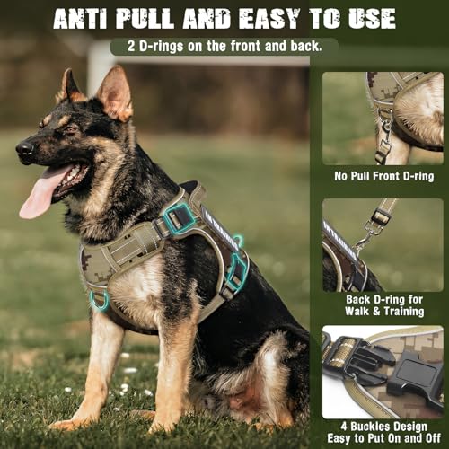 Tactical Dog Harness and Leash Set with 10 Patches for Large Dogs (X-Large / Brown)