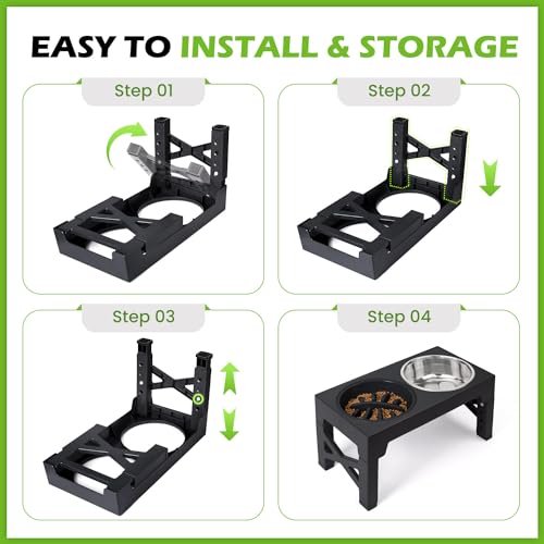 Elevated Dog Bowls with 5 Adjustable Heights Stand (Black)