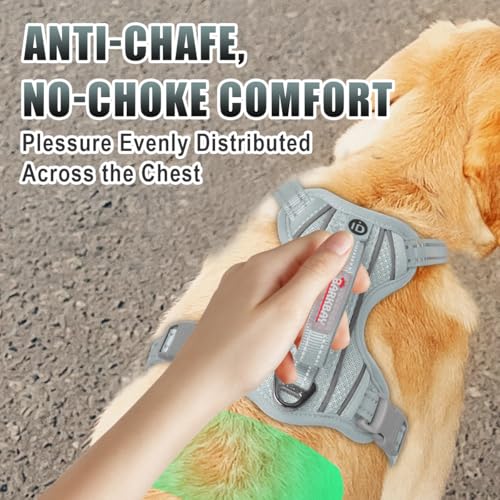 Dog Harness for Large Dogs No Pull Dog Vest ID Tag Pocket (Grey / Large)