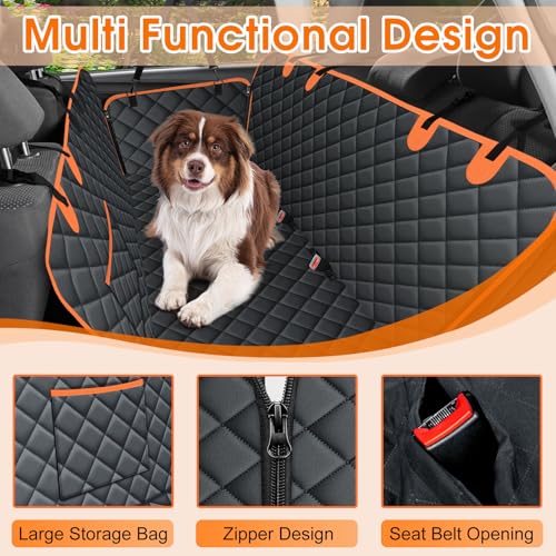 Waterproof Dog Car Seat Cover for Back Seat (Black,Orange / Small,Standard)