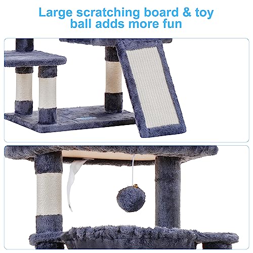 Cat Tree Tower with Large Bed (35.4 inch / Smoky Gray)