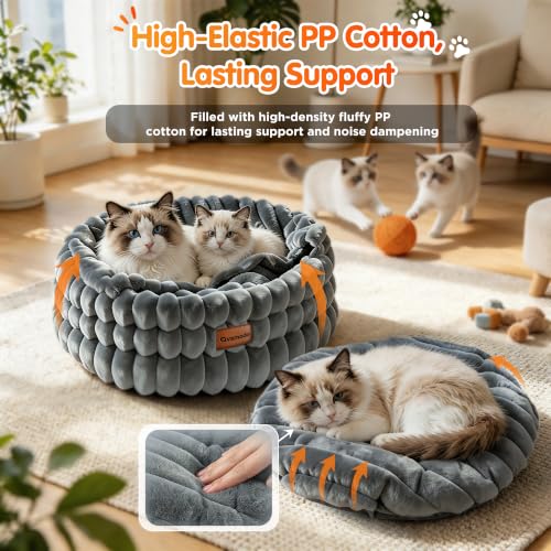 Cat Cave Bed for Indoor Cats Covered 2 in 1 Pet Burrow Beds (Gray)