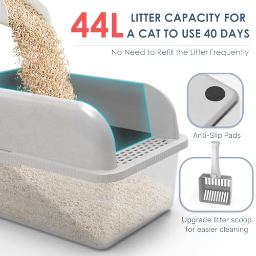 XL 8" Deep Enclosed Stainless Steel Cat Litter Box for Big Cats (Light Grey & Sliver / X-Large)