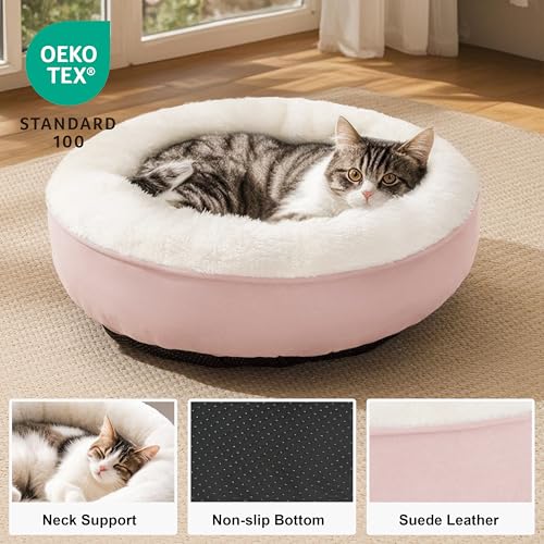 Round Donut Cat and Dog Cushion Bed (Pink / 19.7"L x 19.7"W x 5.9"Th)
