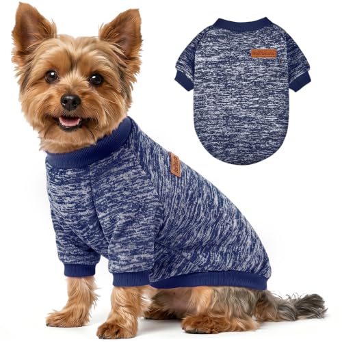 1 Pack Dog Sweater for Small Dogs Girl Boy Winter Fleece Clothes Warm Soft Dog Sweatshirt Outfit for Dogs Cats Pet Apparel (Navy Blue / XXS (Back: 7.8", Chest: 11.8", 2.2-3.5 lbs))