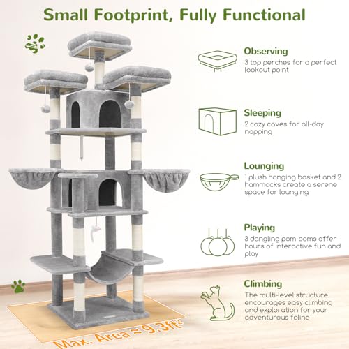 Big XXL Cat Tower for Indoor Multiple Cats (Light Grey / 80inch)